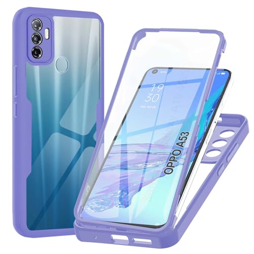 WeiCase Cover per Oppo A53 / Oppo A53s, Custodia Antiurto con Protezione dello Schermo Integrata, 360° Sottile Cover Transparente Silicone Custodia per Oppo A53 4G / A53s 4G, Viola