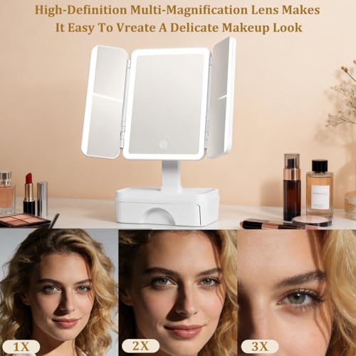 Espejo de maquillaje con luz y almacenamiento 3X miniatura 2
