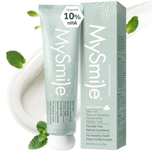 MySmile Fluoride Free Toothpaste Nano Hydroxyapatite for Sensitive Teeth Strengthens Enamel Supports Remineralization & Bright Teeth Freshens Breath for Adults SLS Free Natural Misty Mint 120g