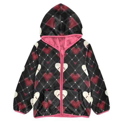 Diamond Grid Heart Love Girls Fleece Jacket Girls Fall Jacket Girl Coats Zip Up Hoodie Children Sherpa Warm Outerwear 2-10T