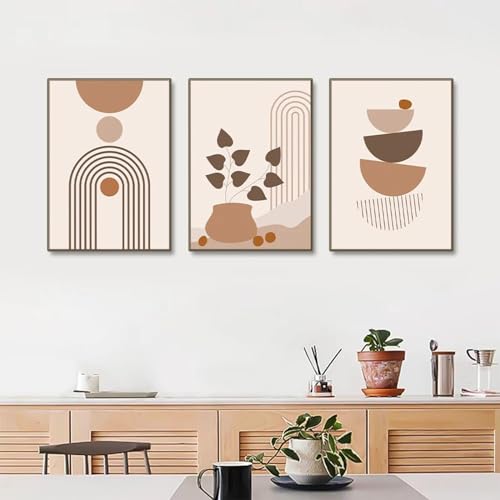 Feuille géométrie toile peinture KEBIA triptyque minimaliste moderne