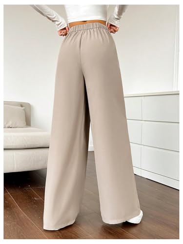 GORGLITTER Women's Gaucho Office Pleated Wide Leg Work Dress Pants Stretch Elastic High Waist Trousers with Pockets2