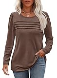 OFEEFAN Tunics or Tops to Wear with Leggings Long Sleeve Shirts Plus Size Chocolate Brown Fall Clothes Womens Blouses Dressy Casual Pleated Front 2XL