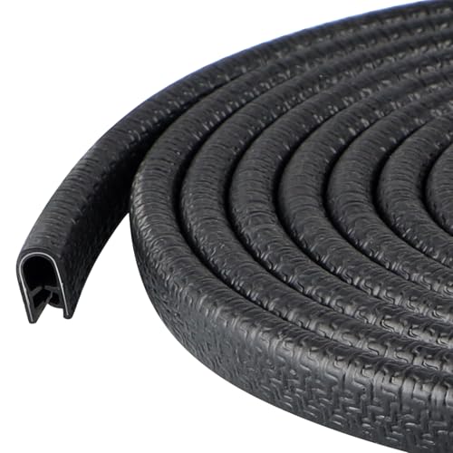 Sanbege Rubber Edge Trim Guard 10ft/3m, Adhesive Free Door Edge Protector, U Shape Edge Seal Strip with Embedded Metal Clips Fits 3/64