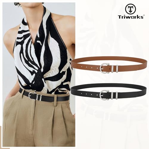 2 Pack Women Leather Belt for Jeans Pants Fashion Ladies PU Leather Dress belt3
