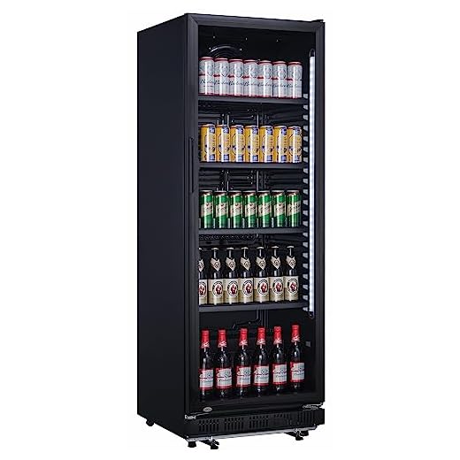 Getränkekühlschrank Flaschenkühlschrank schwarz 360 L mit Glastür abschließbar LED-Bel. 0°bis+10°C 5 Einlegeroste verstellbar
