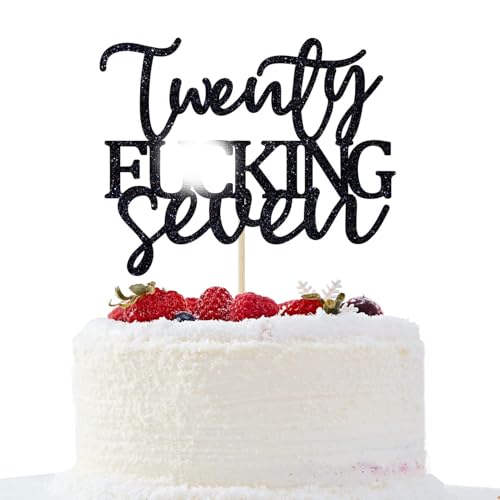 Twenty Seven Cake Topper - Happy 27th Birthday Cake Decor - Cheers to 27 Years Birthday Party Decorations Supplies, Black Glitter