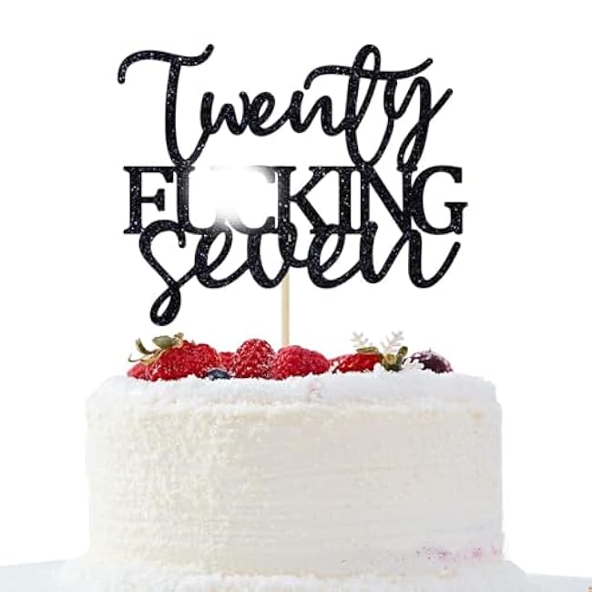 Twenty Seven Cake Topper - Happy 27th Birthday Cake Decor - Cheers to 27 Years Birthday Party Decorations Supplies, Black Glitter