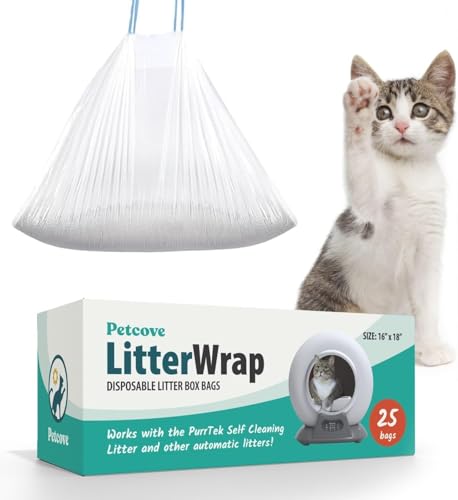 PurrTek Cat Litter Box Liners — LitterWrap Drawstring Bags for Automatic & Self-Cleaning Litter Boxes | Precision Fit, Jumbo Heavy-Duty, Leak-Proof, Unscented Odor Control, Replacement Refills