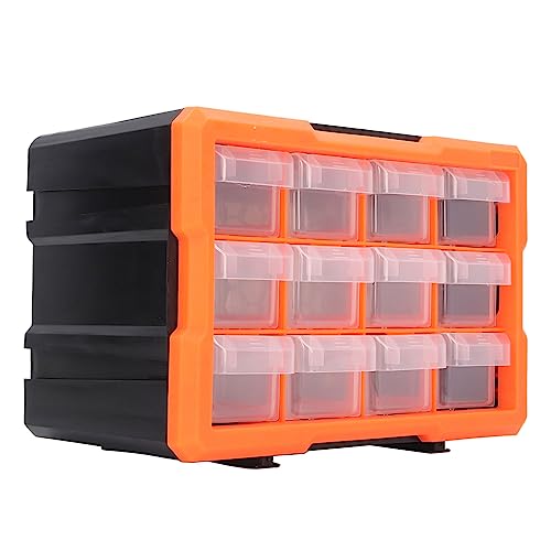 plplaaoo Cajero de Piezas de cajón 12 Cajones PVC Organizador de Almacenamiento de Hardware Caja de Almacenamiento de Herramientas apilables Cajones translúcidos montados en la Pared para