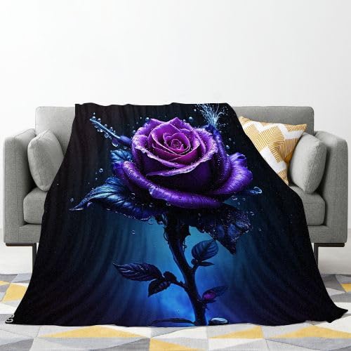 Przytulny koc, 220 x 240 cm, fioletowe kwiaty, miękki, ciepły flanelowy, koc na łóżko, kanapę, narzuta wełniana, koc na sofę, koc pluszowy, do pokoju, dekoracja A90