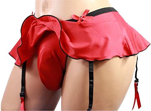 aishani Men's Pouch Panties Skirted Garter Thong Bikini Briefs Underpants,L Hot Red3
