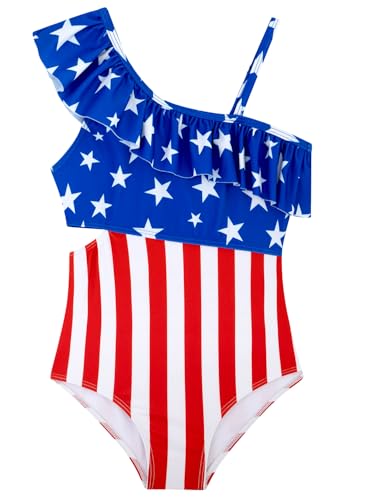 Image of Alakuoti Girls One Piece Swimsuits Cutout Ruffle Bathing Suit Quick Dry Beach Swimwear with Adjustable Strap 5-14 Years