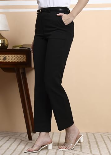 Image of FRAULEIN Women Formal Trousers | Slim Fit Office Pants | Ankle Length Work Pants | Business Casual Corporate Wear