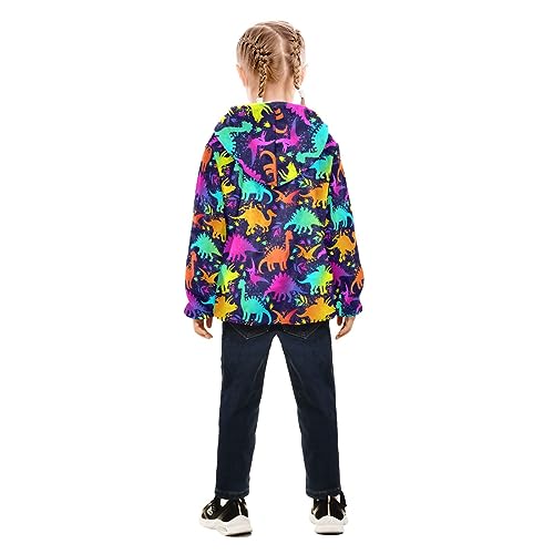 Bright Colorful Neon Dinosaurs Boys Fleece Hoody Jacket Zip Up Coat Warm Fall Winter Plush Jacket Long Sleeve Outerwear4