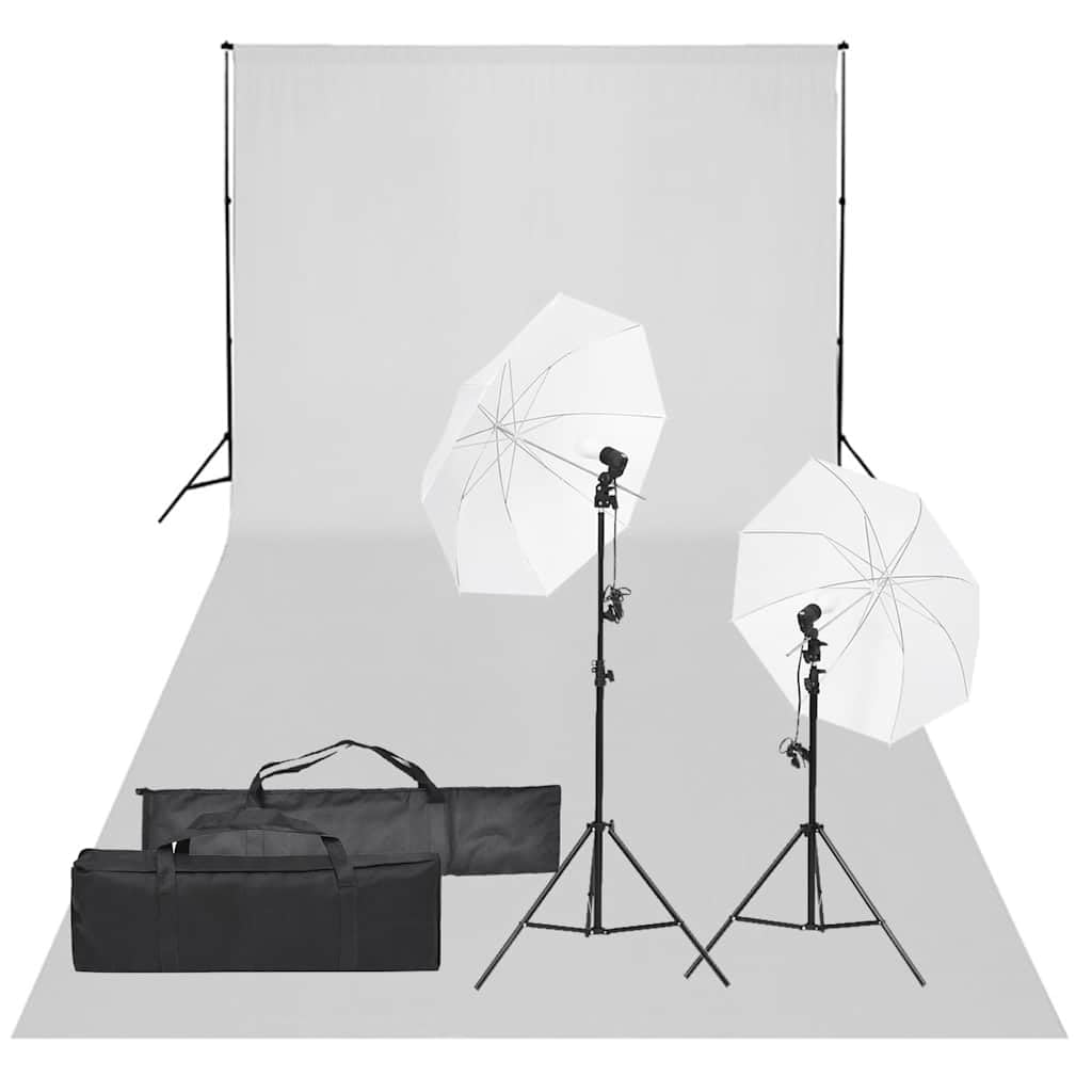Set da studio fotografico con illuminazione, sistema di sfondo, luce da studio, softbox, luce LED dimmerabile, luce continua, lampada fotografica per fotografia di prodotti e ritratti, studio