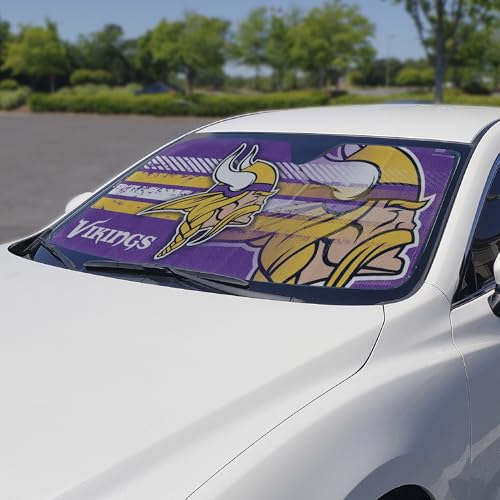 Image of Fanmats NFL Windshield Sun Auto Shade, Sun Shield Sun Visor Accordion tri-fold for Storage 59 inch x 29.5 inch, Colorful Team Design