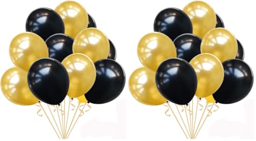 Image of Rozi Decoration Party Decoration Metallic HD Latex Balloons for Birthday /Anniversary /Baby Shower Black and Gold, Pack of 200 Piece