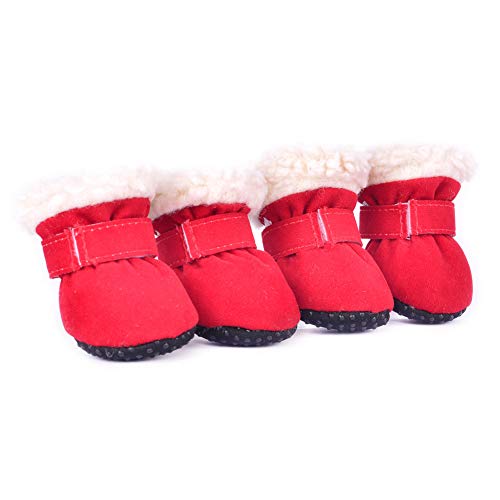 Hdwk&Hped Warm Small Dog Snow Boots Waterproof Suede Puppy Cat Booties Anti-Skid Pet Winter Shoes Red #1 #TOP5