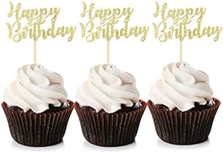 Blumomon 24Pcs Happy Birthday Cupcake Toppers Gold Glitter Celebrating Birthday Cake Picks Baby Shower Kids Birthday Party Decoration Supplies