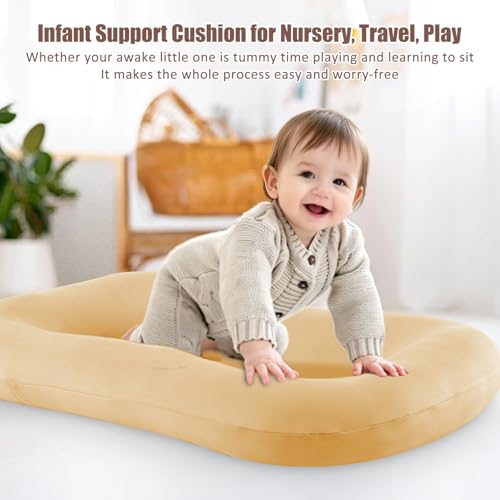 Saanerueen Baby Support Cushion for Newborn, Infant Support Cushion, Portable Tummy Time Mat for Home and Travel, Supervised Use, Soft Breathable Cotton, Baby Essentials Gift (Beige) — view 3
