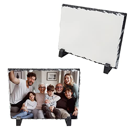 Sublimation Blank Slate Rock Stone Photo Frame, DIY Heat Transfer Picture Frame with Display Holder Personalized Customized Photo Frame Novelty for Heat Press Machine, Wedding, Birthday (2 PCS)