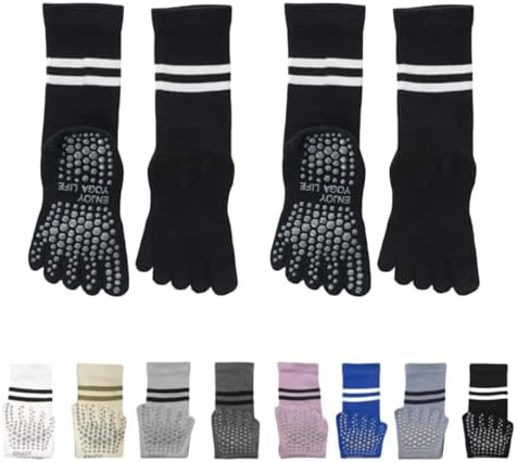 （06:30時点） [UPBEATLIFE] ピラティス 靴下 ヨガソックス ピラティスソックス 5本指ソックス レディース 滑り止め靴下 ロング 保温 吸湿性 通気性 速乾 汗対策 ピラティス ヨガ ダンス スポーツ オールシーズン対応 男女兼用（Aタイプ・2足セット・ブラック×2）