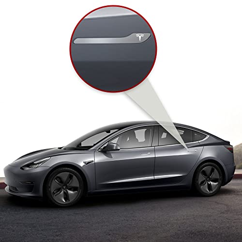 Image of IPG Compatible for Model 3 / Model Y /Juniper Door Handle Decal Sticker Wrap Kit (Set of 4) with Tesla Logo Personalize Your Tesla (Gloss Silver)