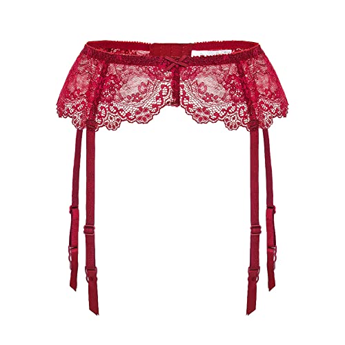 Cituyer Sexy Lace Adjustable Garter Belt High Waisted Hollow Out Lace Suspender Garter Belts For Women (Claret-L) #TOP20