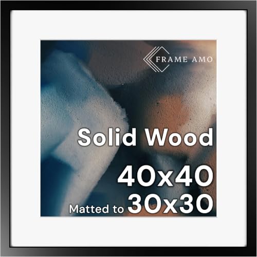 Frame Amo 40x40 Solid Wood Poster Frame Black with 29.5x29.5 White Mat Opening for 30x30 Image 1.5 inch Wide 1 inch Thick Acrylic Front Gallery Grade