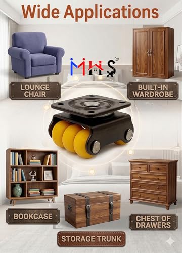 Image of MHS Heavy Duty Revolving Caster Wheels - 360 Rotating Sixer Castor Wheels with Roller | 4pcs with Screws in 1 Set | for Trolley, Furniture, Table, Bed | Made in India. (110 KG Load Capacity, 1, Set)