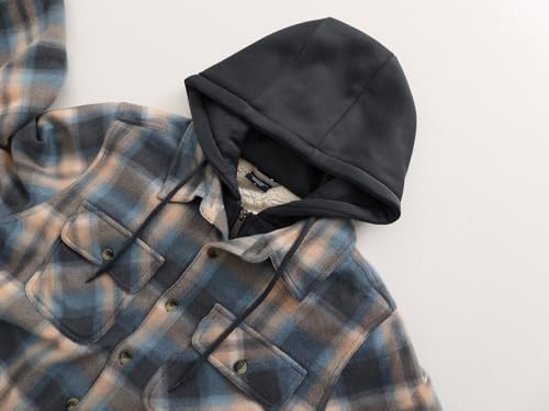 Image of Yasumond Mens Hoodies Fleece Jacket Plaid Flannel Heavy Sherpa Lined Hooded Zip Up Warm Winter Coats Big Tall