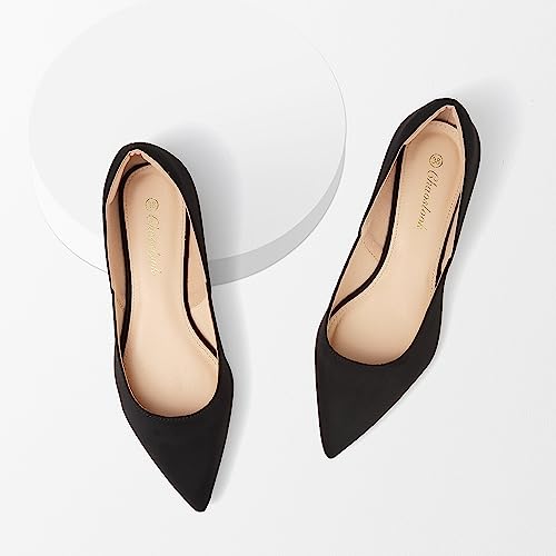Image of Womens Pointed Toe Black Ballet Flats Comfortable Casual Dress Flats for Women Elegant Memory Foam Flats Shoes with Party Wedding
