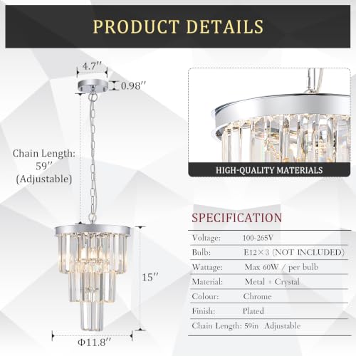 CATINER 12" Modern Crystal Chandeliers,3 Lights Chrome Round Light Fixture by CATINER - Used condition - Image 2