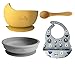 AMTBABY Vajilla silicona bebé con Bowl, Plato con ventosa, Cuchara y Babero. Aprendizaje BLW | Set de alimentación Animales