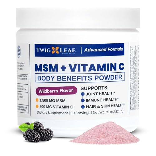 Twig & Leaf MSM + Vitamin C Powder – MSM Powder for Hair Growth, Nails & Joint Support – Non-GMO, Gluten Free – 30 Servings - 7.9 oz