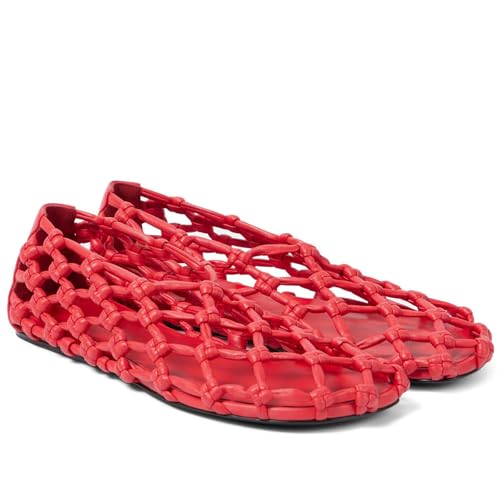 Mesh Ballet Flats for Women Woven Hollow Round Toe Beach Ballerina Flats Summer Cute Slip on Sandals Casual Mary Jane Shoes