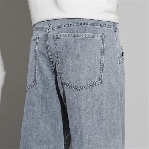 Mens Jeans Thin Summer Loose Comfortable Straight Elastic Denim Trousers Lightweight Business Casual3