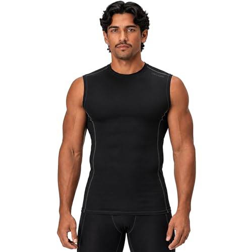 Image of DEVOPS 3 Pack Men's Athletic Compression Shirts Sleeveless | Gym Training, Running, Moisture Wicking, Compression Fit, 4-Way Stretch, UPF 50+, Sleeveless