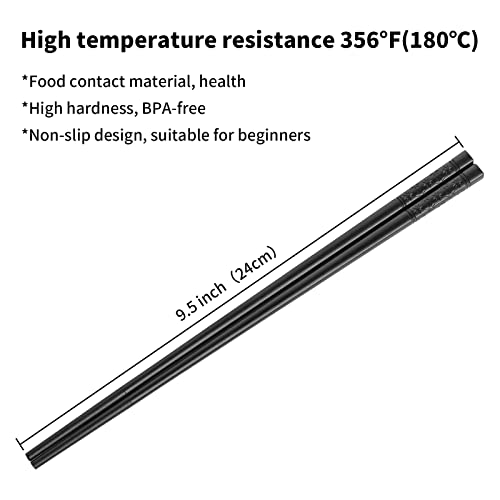 Kirecoo 10 Pairs Fiberglass Chopsticks Reusable, Non-Slip Chopsticks, Japanese Style Chopstick, Black Chop Sticks Pack Reusable Dishwasher Safe, 9 1/2 Inches #TOP1