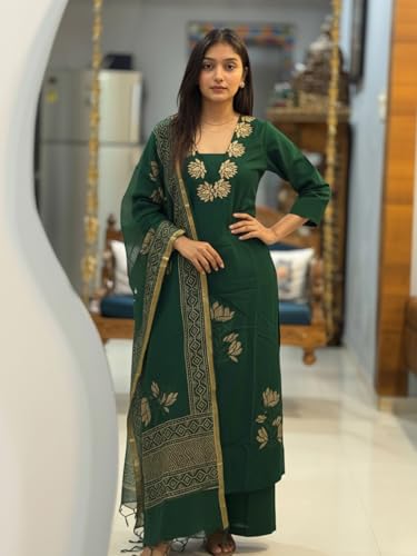 Image of ANNI Designer Women's Rayon Viscose Straight fit Printed Embroidered Kurta with Pant & Dupatta | Ethnic Kurta Set for Women | Daily, Office & Festive Traditional