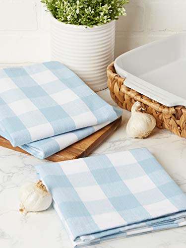 Dii Buffalo Check Kitchen Collection, Classic Farmhouse Dishtowel Set, 20X30, White & Light Blue, 3 Piece #TOP4