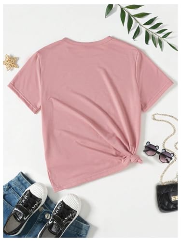 SHENHE Girl's Summer Graphic Tee Cute Heart Print Short Sleeve Crew Neck T Shirt Top2