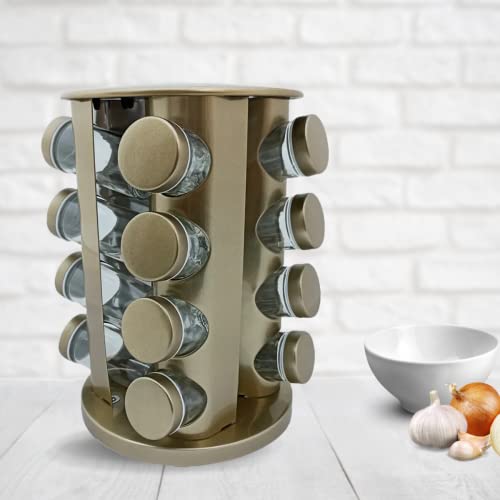 Porta Tempero Condimento Redondo Inox 16 Potes Giratório (Champagne)