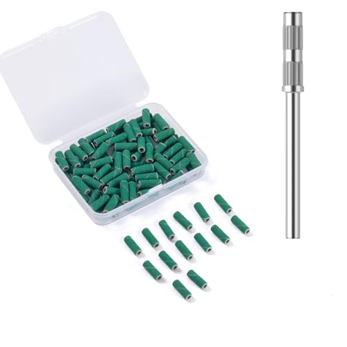 BITNBITH 100pcs Small Nail Sanding Bands for Nail Drill,3.1mm Mini Nail Sanding Mandrel Bits 150 Grit Medium Nail File Bits for Acrylic Nails Gel Manicure Pedicure Nail Prep Salon Supplies,Green