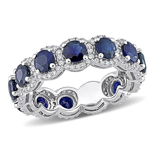 3.25 Carat Blue Sapphire And Natural Diamond Full Eternity Wedding Band Rings For Women In 10-14 KT Solid Gold Anniversary And Enagagement Prong Setting ( Blue Gemstone 2.5 ctw,Clarity I2 , Color HI)