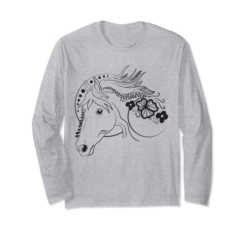 Cabeza de caballo con flores, caballo, crin y jinete Manga Larga