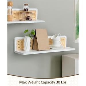 Rattan Floating Shelves, 23.6 Inch Boho Cane Webbing Wall Shelves Farmhouse Display Storage Organizer White Bookshelves Wicker Room Decor for Living Room Bedroom Entryway Hallway, Set of 2 Rattan Floating Shelves 236 Inch Boho Cane Webbing Wall Shelves Farmhouse Display Storage Organizer White Bookshelves Wicker Room Decor for Living Room Bedroom Entryway Hallway Set of 2