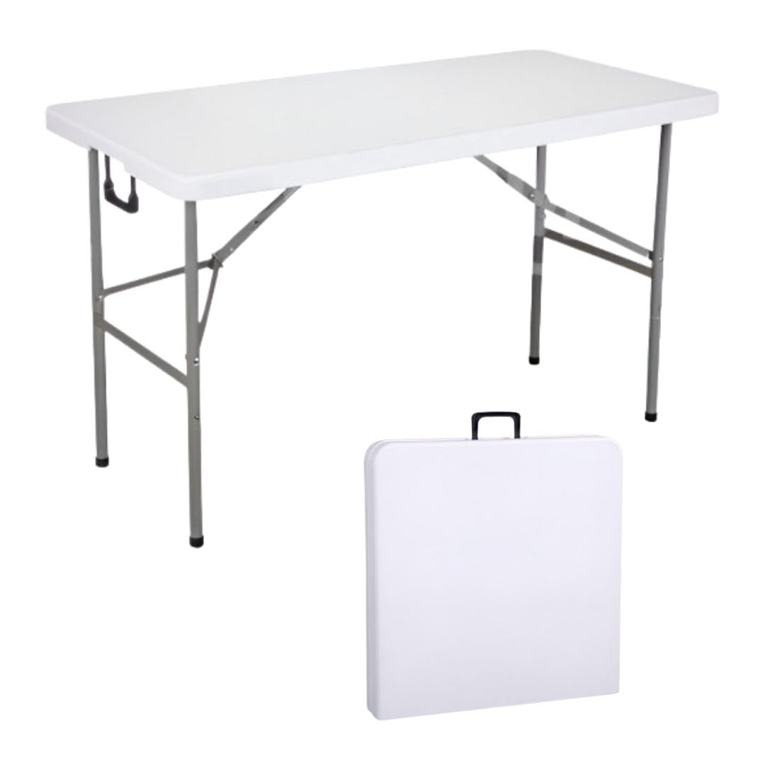 Durabull 4ft 120cm Plastic Fold In Half Trestle Table - Indoor & Outdoor Solution. All Occasions, Easy Setup & Compact. 175kg Strong Capacity. Camping, Garden, Meeting, Crafting, Car Boot, Dining.