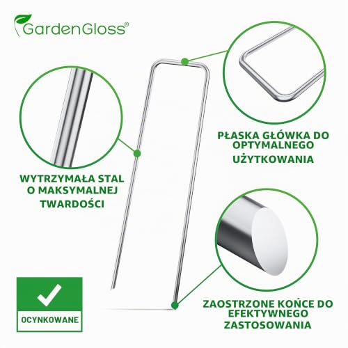 GardenGloss Stalowe Kotwy Przeciw Rdzy (100 szt.) – Solidne Szpilki do Agrowłókniny, Siatek, Ogrodzeń i Kempingu – 150 mm Długie, 25 mm Szerokie, Ø 3 mm